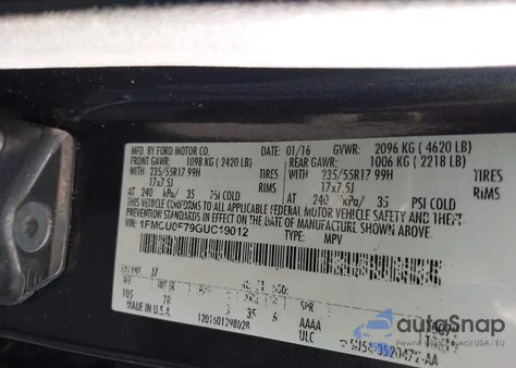 2016 Ford Escape S из США, поврежденный, VIN 1FMCU0F79GUC19012